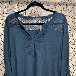 Retro-ology Lace Yoke Tunic Top size XL